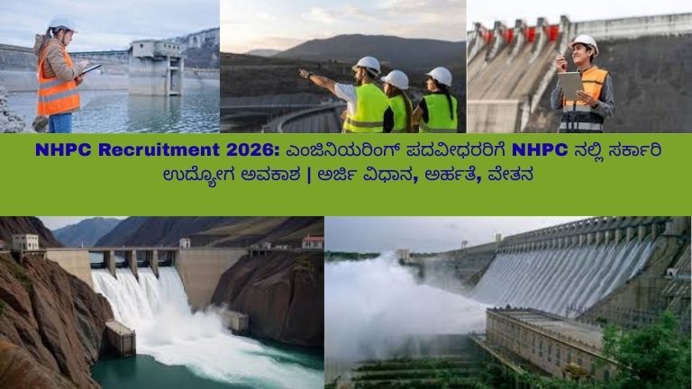 ಎನ್‌ಎಚ್‌ಪಿಸಿ (NHPC) ಜಲವಿದ್ಯುತ್ ಯೋಜನೆ ಬಳಿ ಹೆಲ್ಮೆಟ್ ಧರಿಸಿದ ಎಂಜಿನಿಯರ್‌ಗಳು ಪರಿಶೀಲನೆ ನಡೆಸುತ್ತಿರುವ ದೃಶ್ಯ – ಎಂಜಿನಿಯರಿಂಗ್ ಪದವೀಧರರಿಗೆ ಸರ್ಕಾರಿ ಉದ್ಯೋಗ ಅವಕಾಶವನ್ನು ಸೂಚಿಸುವ ಚಿತ್ರ.