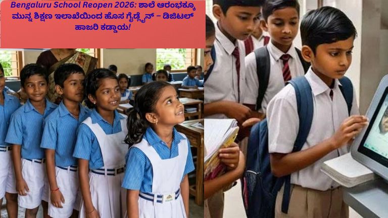 ಬೆಂಗಳೂರು ಶಾಲೆ ಪುನರಾರಂಭದ ವೇಳೆ ವಿದ್ಯಾರ್ಥಿಗಳು ಡಿಜಿಟಲ್ ಹಾಜರಿ ವ್ಯವಸ್ಥೆಯಲ್ಲಿ ಹಾಜರಾತಿ ನೋಂದಾಯಿಸುತ್ತಿರುವ ದೃಶ್ಯ