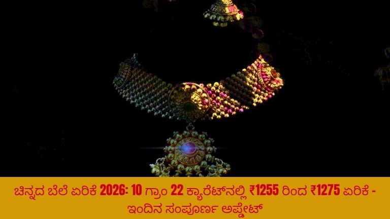 22 ಕ್ಯಾರೆಟ್ ಚಿನ್ನದ ಬೆಲೆ 2026ರಲ್ಲಿ ಏರಿಕೆಯಾಗುತ್ತಿರುವುದನ್ನು ತೋರಿಸುವ ಗ್ರಾಫ್ ಮತ್ತು ಚಿನ್ನದ ಆಭರಣಗಳು