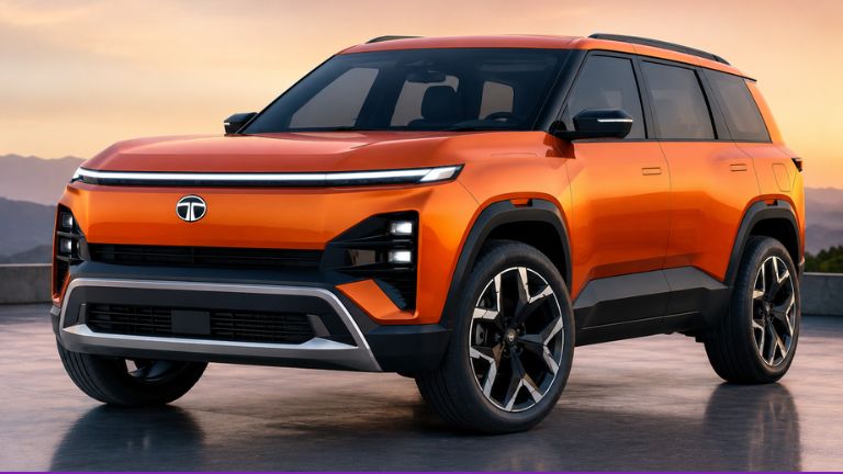 ಕಿತ್ತಳೆ ಬಣ್ಣದ ಟಾಟಾ XEV 95 ಎಲೆಕ್ಟ್ರಿಕ್ SUV ಮುಂಭಾಗದ ನೋಟ. ಆಧುನಿಕ LED ಲೈಟಿಂಗ್, ಪ್ರೀಮಿಯಂ ವಿನ್ಯಾಸ, ವಿಶಾಲ ಕ್ಯಾಬಿನ್, ದೀರ್ಘ ಡ್ರೈವಿಂಗ್ ರೇಂಜ್ ಮತ್ತು ಅತ್ಯಾಧುನಿಕ ಸುರಕ್ಷತಾ ವೈಶಿಷ್ಟ್ಯಗಳೊಂದಿಗೆ ಕಾಣುವ ಹೊಸ ಎಲೆಕ್ಟ್ರಿಕ್ SUV.