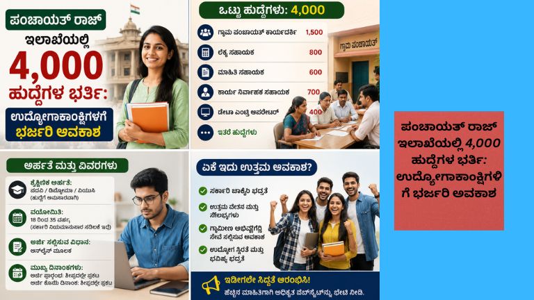 ಪಂಚಾಯತ್ ರಾಜ್ ಇಲಾಖೆಯ ನೇಮಕಾತಿ ಪ್ರಕಟಣೆಯನ್ನು ವೀಕ್ಷಿಸುತ್ತಿರುವ ಉದ್ಯೋಗಾಕಾಂಕ್ಷಿಗಳು. 4,000 ಹುದ್ದೆಗಳ ಭರ್ತಿಗೆ ಅರ್ಜಿ ಸಲ್ಲಿಸಲು ಸಿದ್ಧರಾಗಿರುವ ಯುವಕರ ದೃಶ್ಯ.