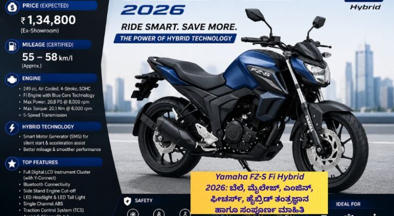Yamaha FZ-S Fi Hybrid 2026 ಬೈಕ್‌ನ ಮುಂಭಾಗ ಮತ್ತು ಸೈಡ್ ಪ್ರೊಫೈಲ್, ಹೈಬ್ರಿಡ್ ತಂತ್ರಜ್ಞಾನ, 149cc ಎಂಜಿನ್ ಮತ್ತು ಆಧುನಿಕ ಫೀಚರ್ಸ್‌ಗಳೊಂದಿಗೆ
